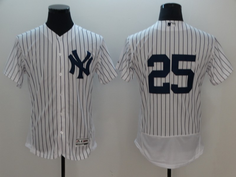 Men New York Yankees 25 No Name White Elite MLB Jerseys